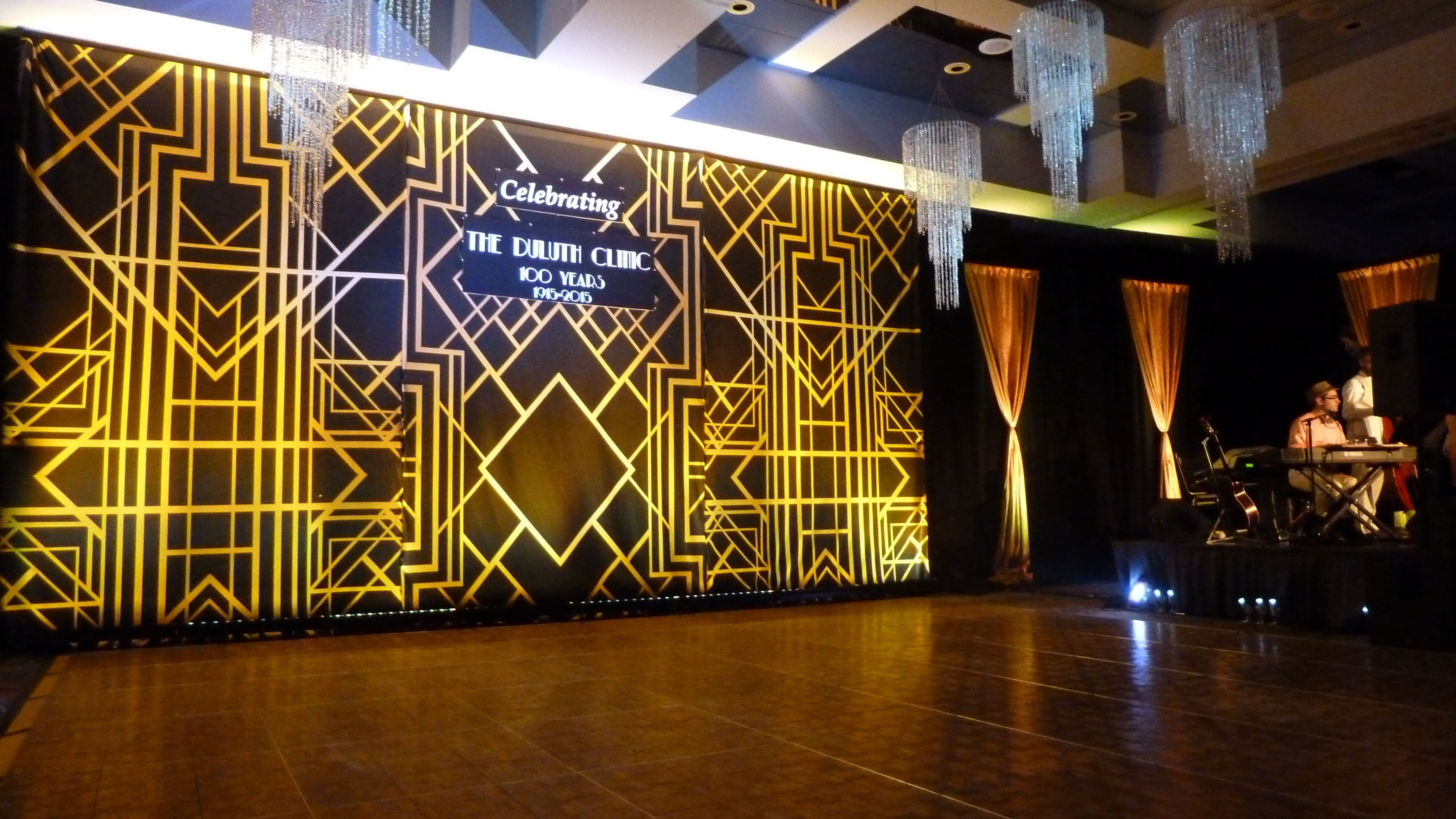 Art Deco themed decor provided by Event Lab. Lighting by Duluth Event Lighting.