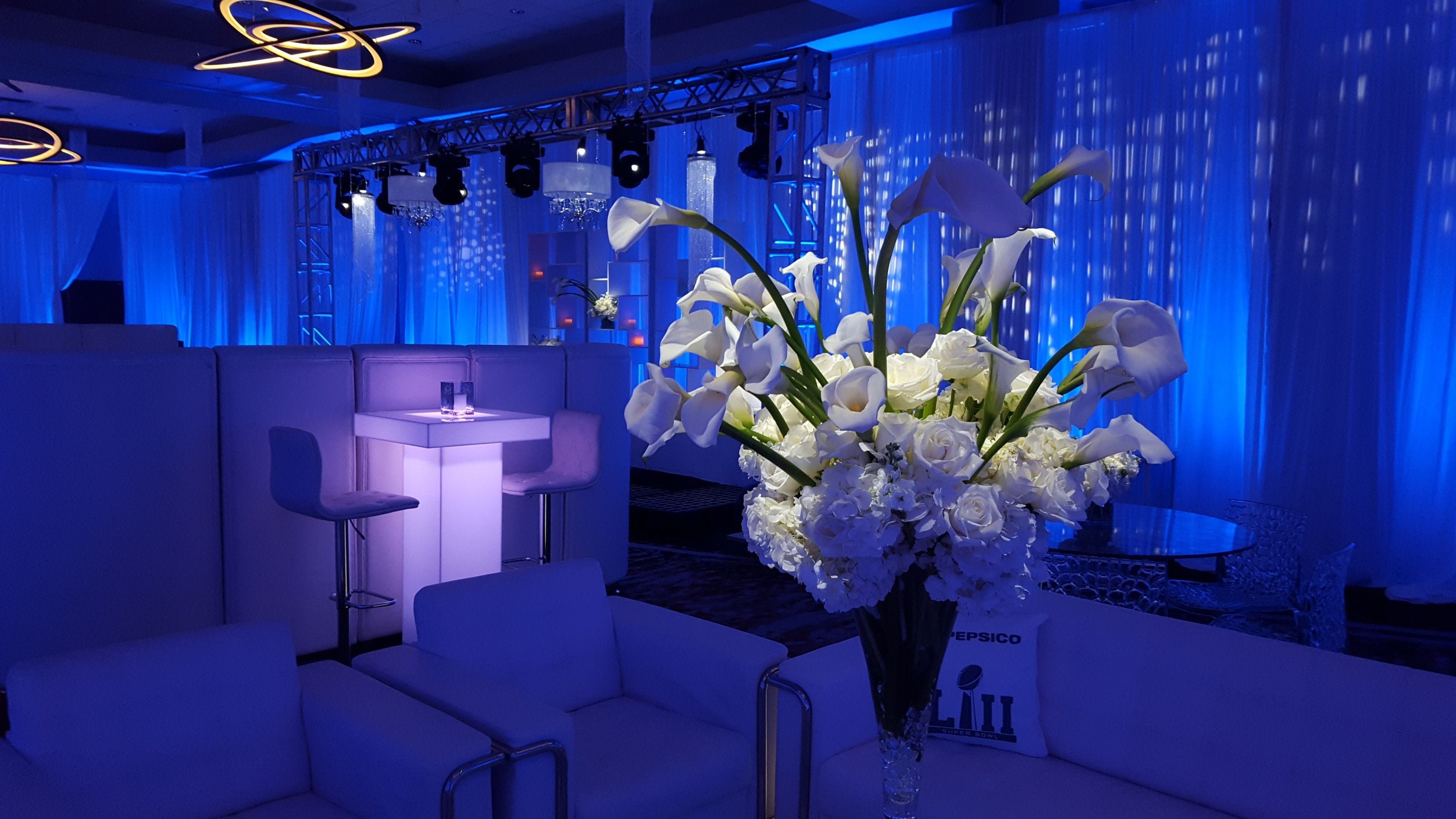 Minneapolis Depot,
Super Bowl party. Decor by Event Lab, Lighting by Duluth Event Lighting.