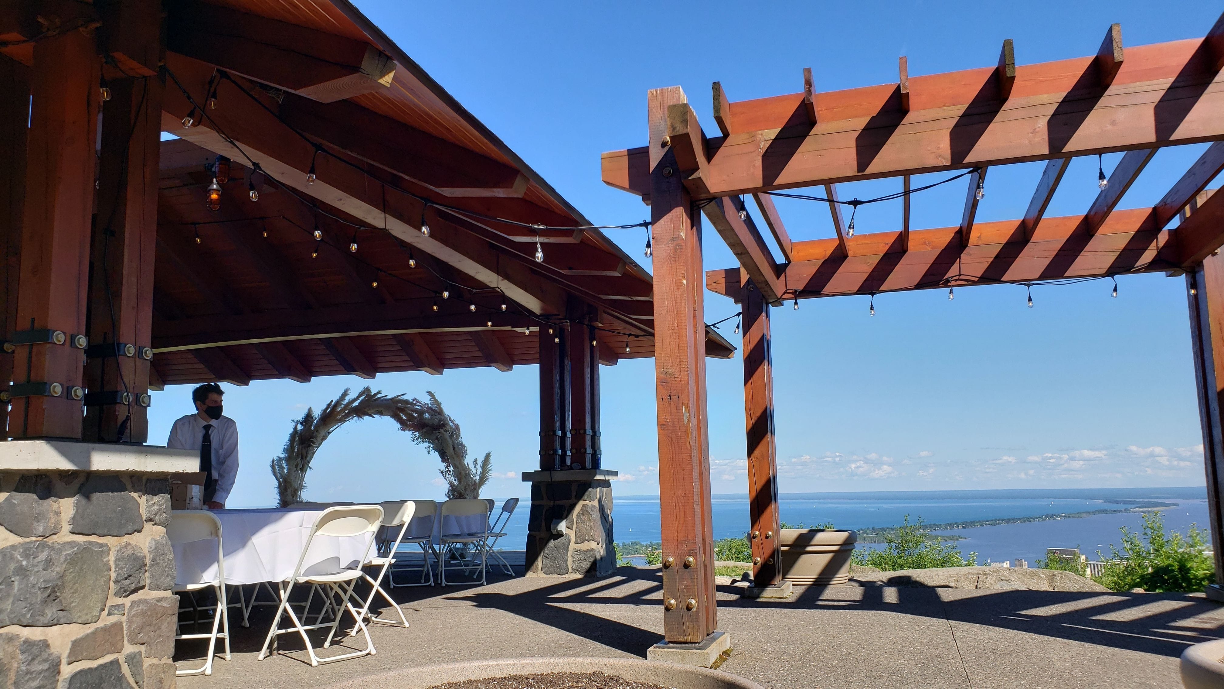 Outdoor bistro for a sunset wedding at Enger Park in Duluth, MN.