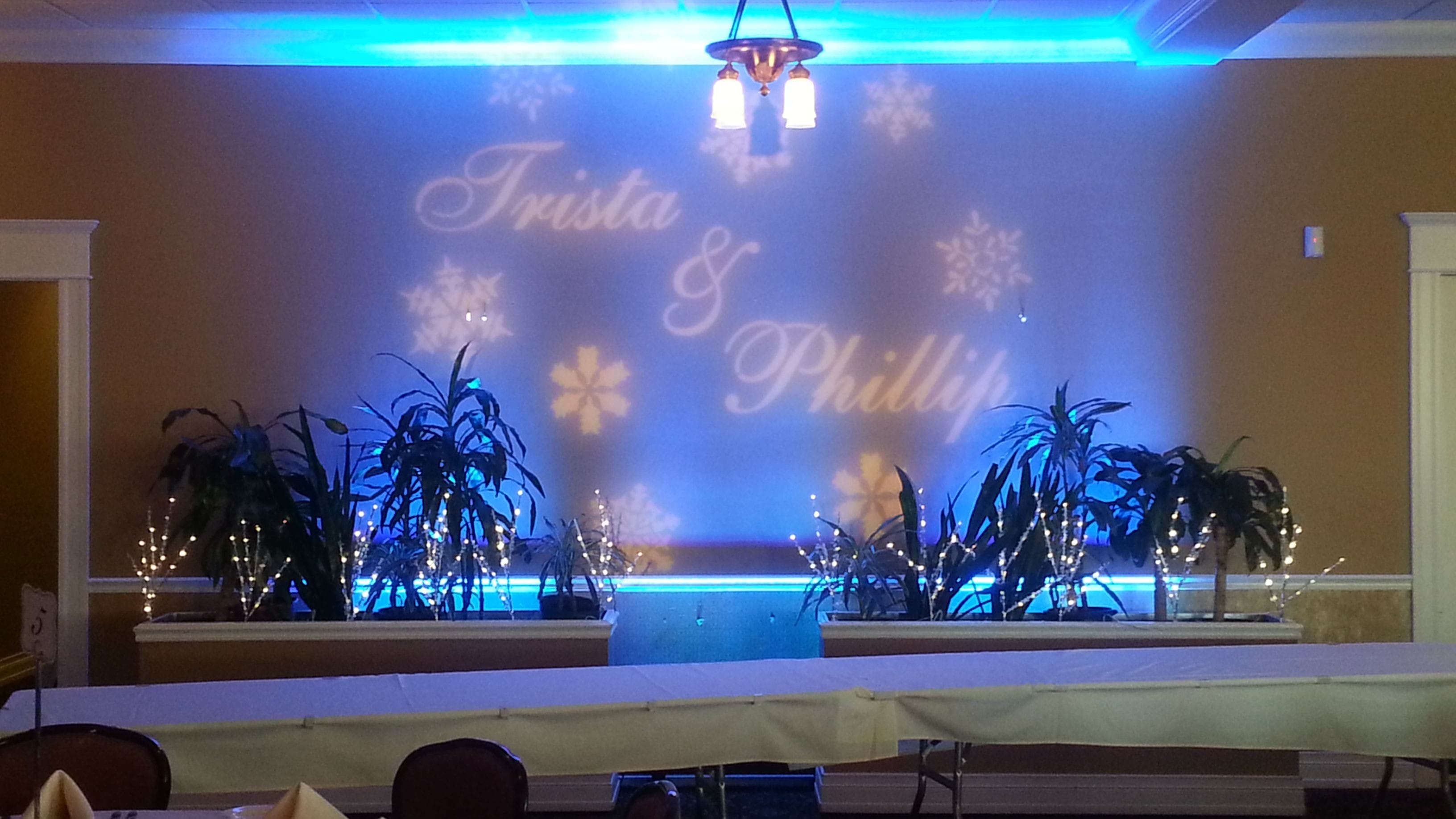 A snowflake winter styled wedding monogram at the Northland Country Club.