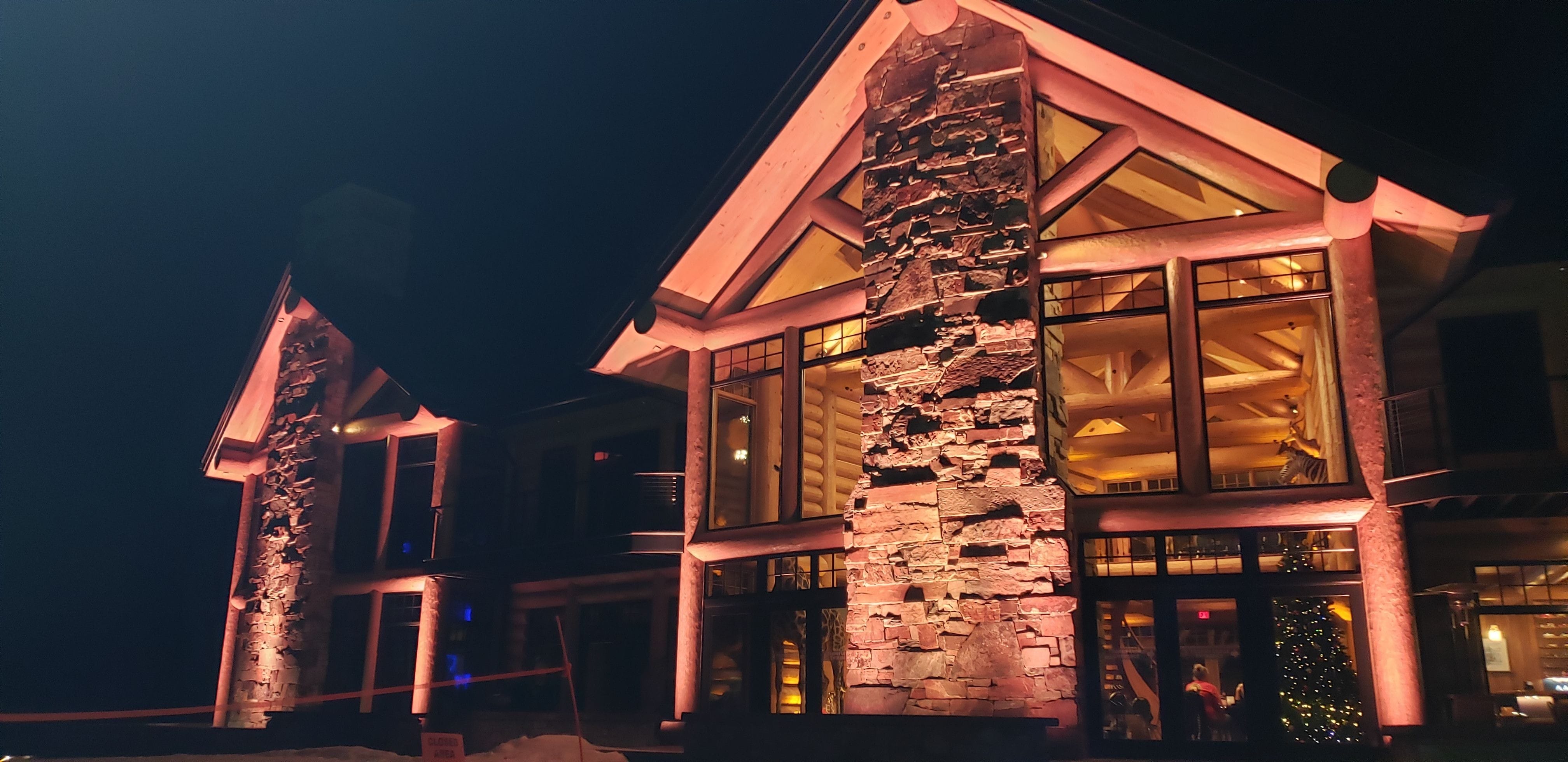 Mont Du Lac Chalet building lighting by Duluth Event Lighting