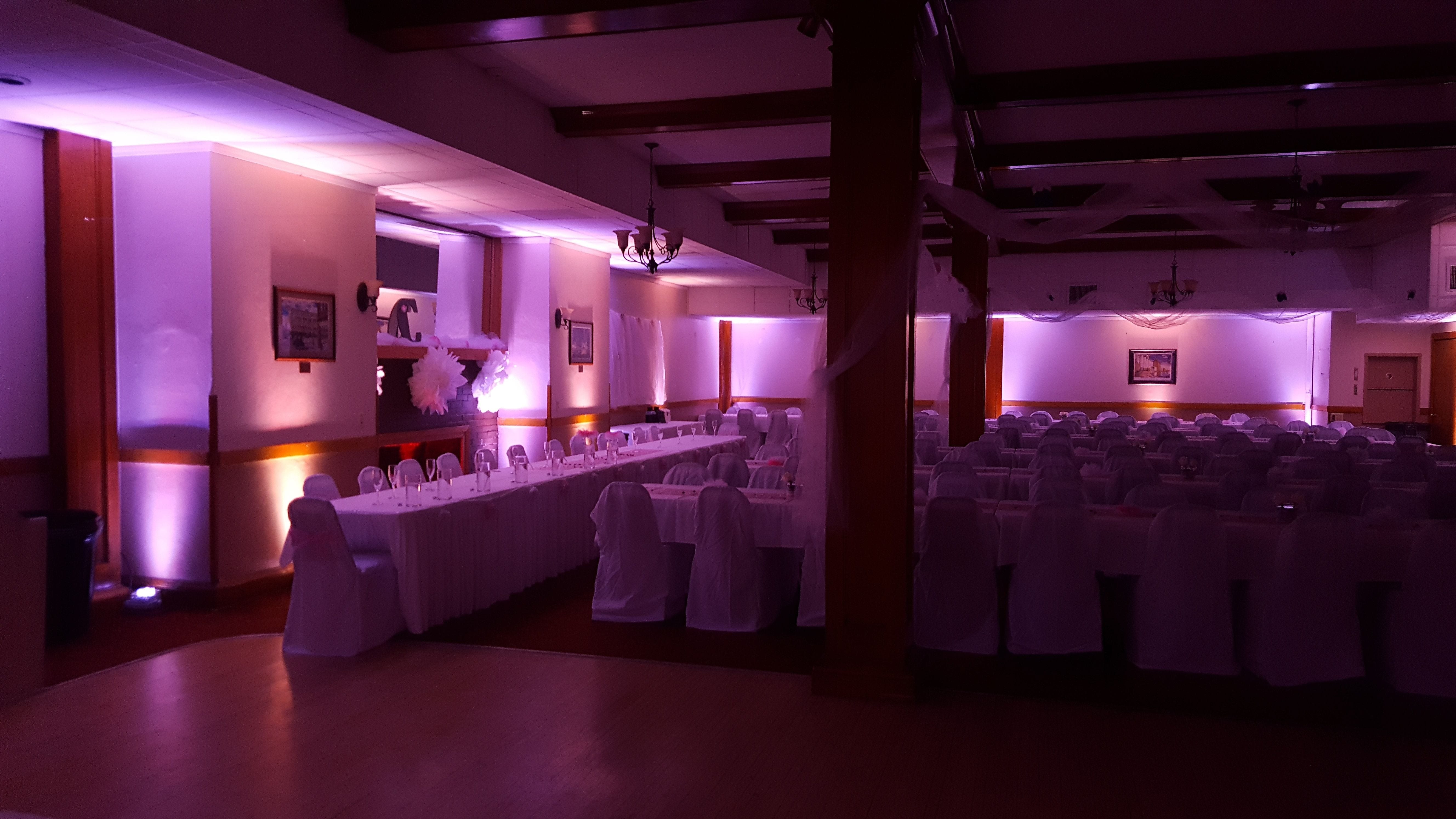 Elks Lodge, Superior.
Wedding lighting in peach and lavender.