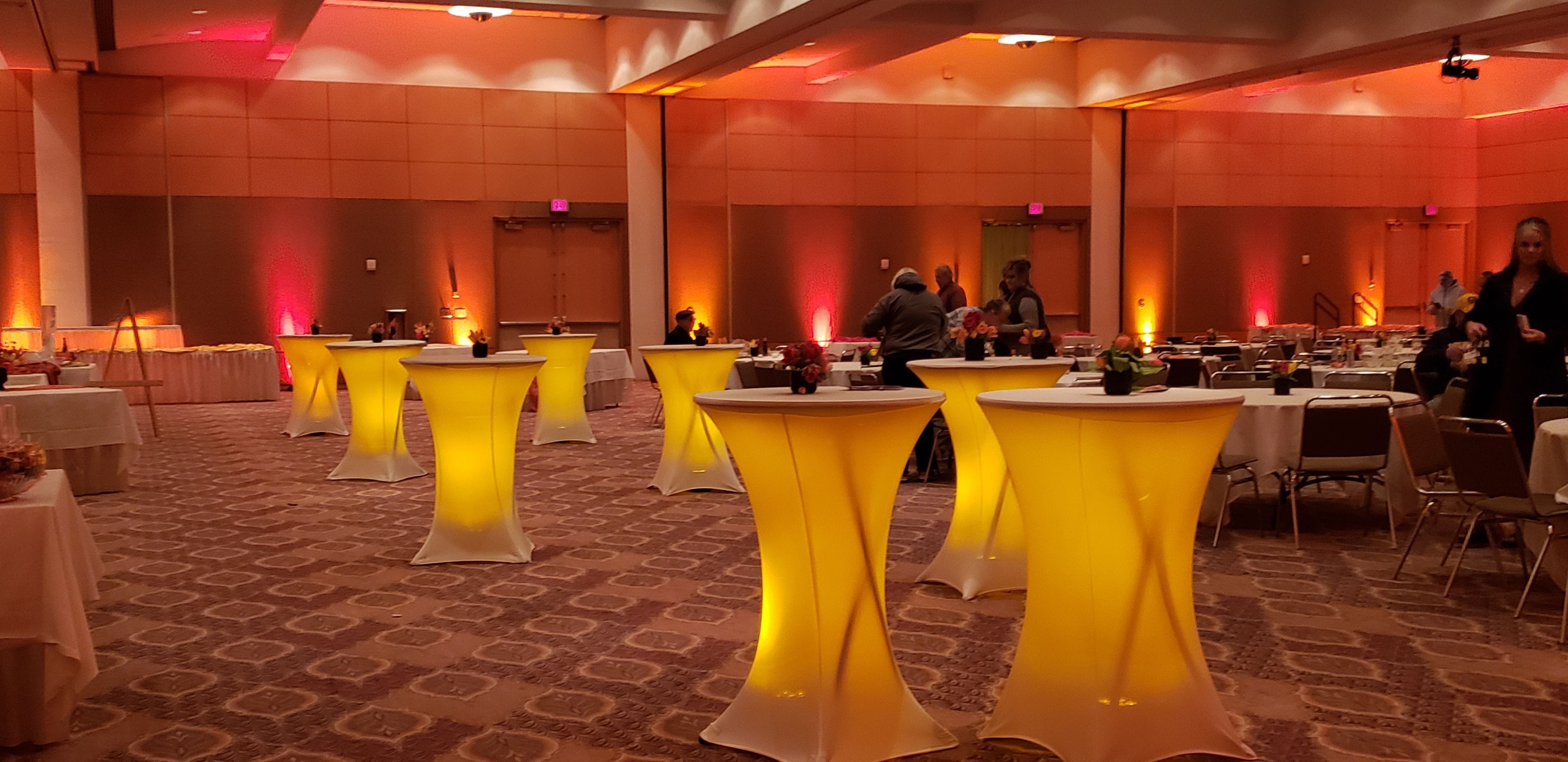 Glowing Cocktail tables in the DECC Harbor Side Ballroom.