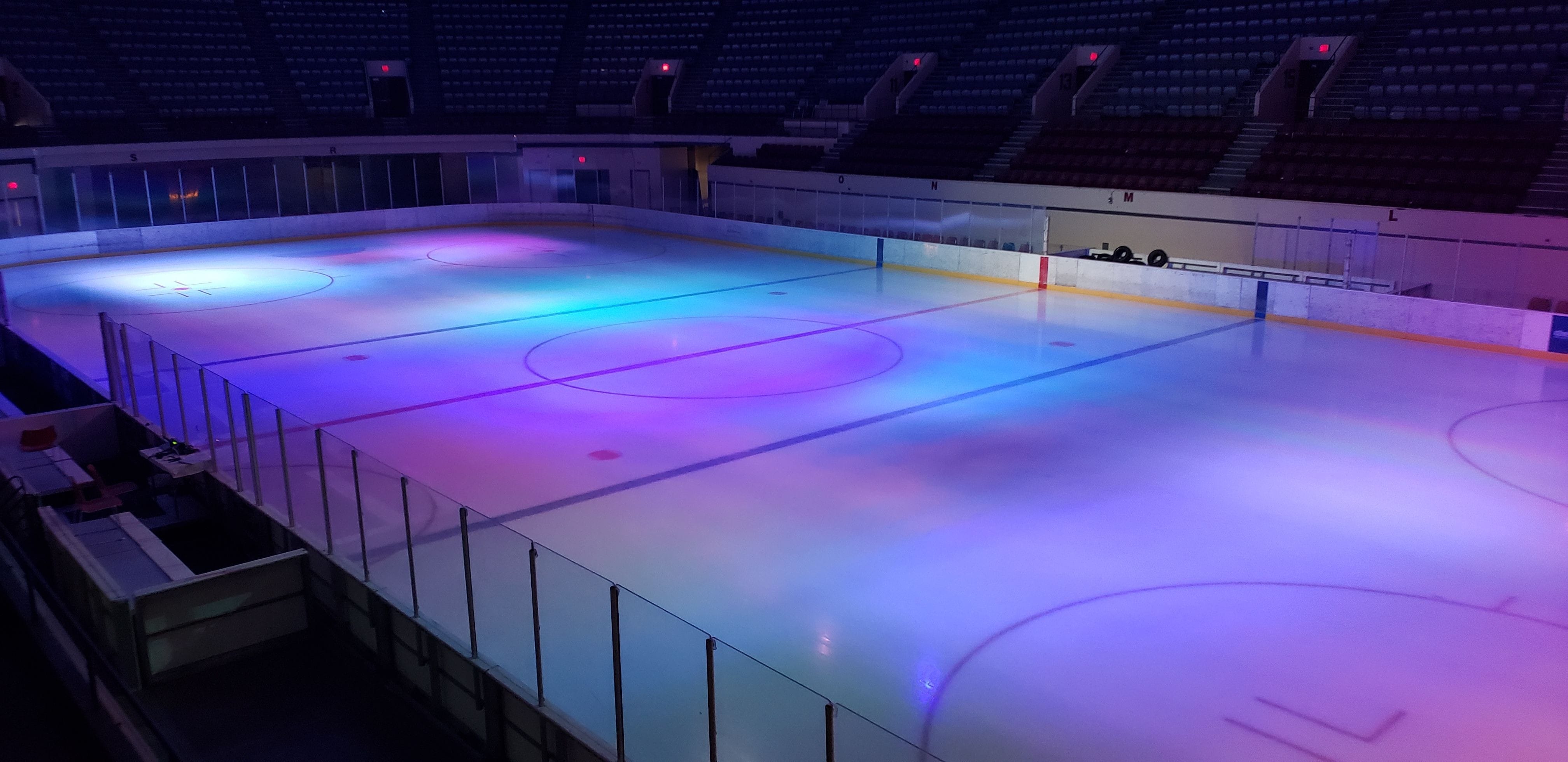 Tons of multicolor lights light up the ice for cosmic skating as part of the Duluth Winter Village