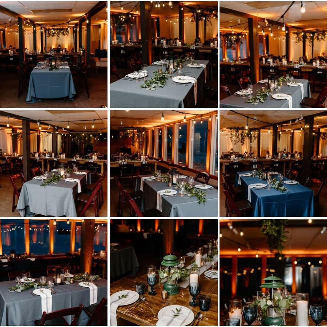 Mont Du Lac wedding lighting with amber up lighting and bistro by Duluth Event Lighting.
