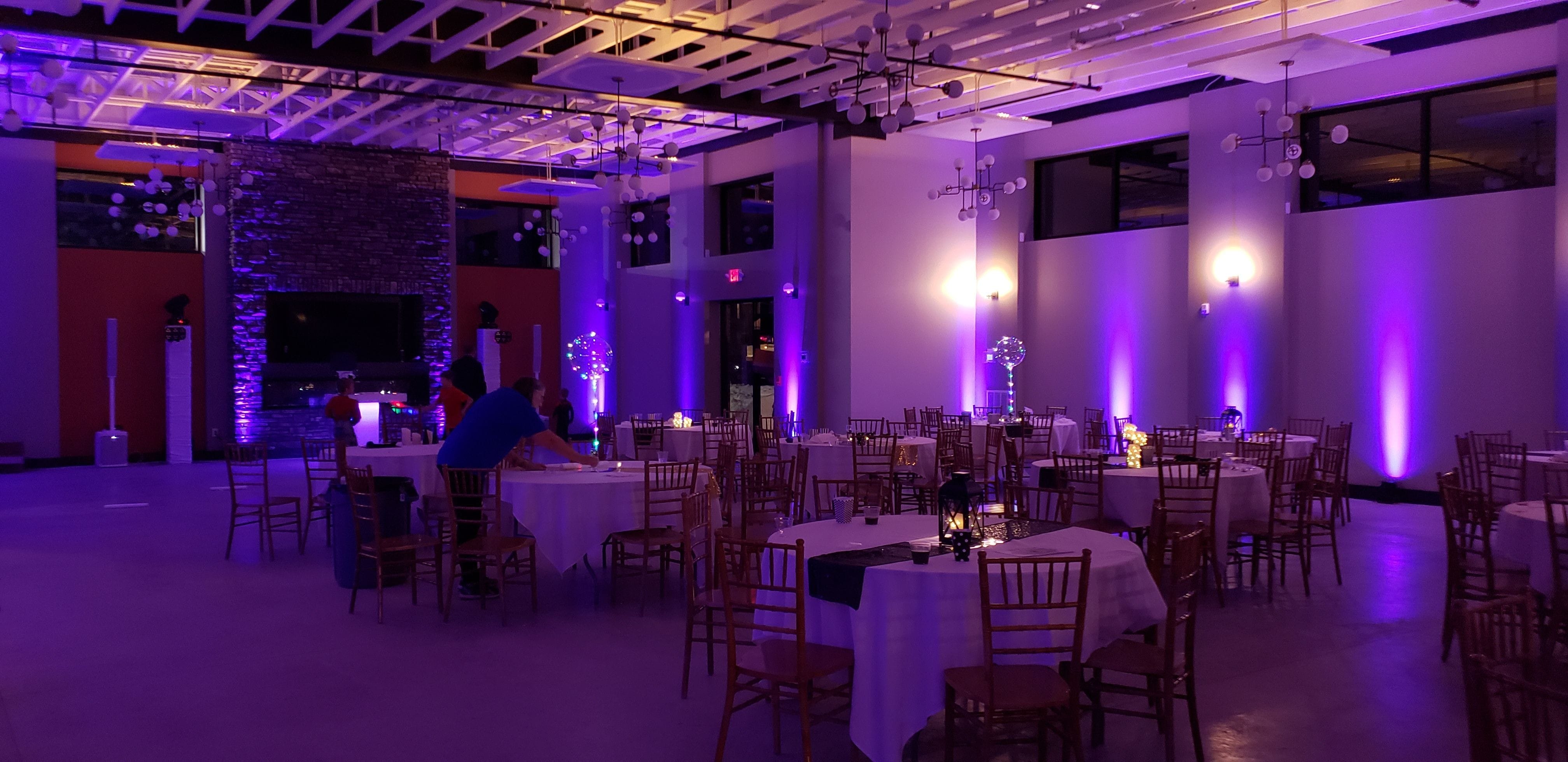 Purple up lighting at the Pike Lake Golf Event Center by Duluth Event Lighting for a party.