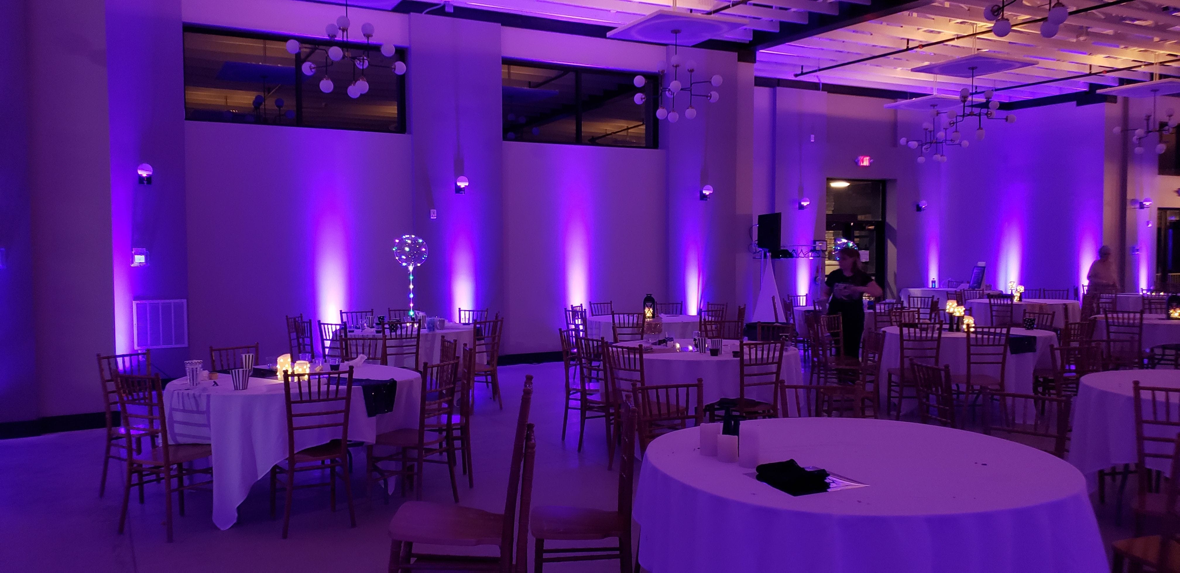 Pike Lake Golf Event Center with purple up lighting by Duluth Event Lighting